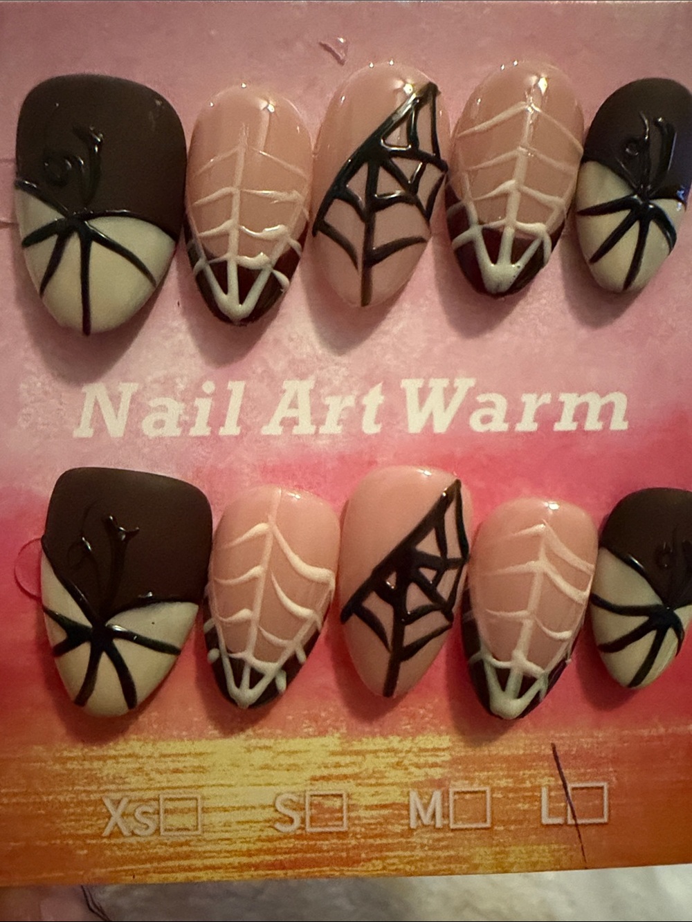 Cream & brown pumpkin and Spiderweb Press-On Nails